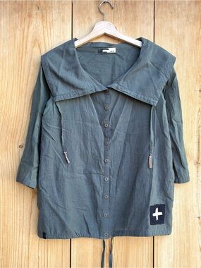 Skunkfunk Army Green Gathered Hem Top Sz Small